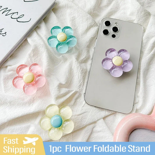 1pc Transparent Resin Candy-Colored Flower Phone Holder