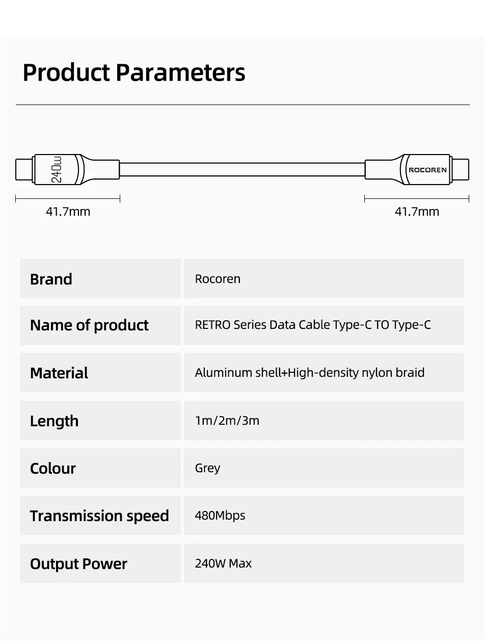 Rocoren 100W USB C To Type C Cable USB PD 3.1 240W Fast Charging Charger Cord USB-C 5A TypeC Cable For iPhone 15 Macbook Samsung - CONGATON