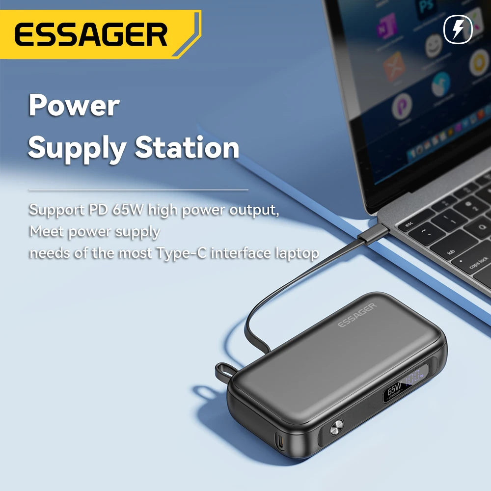 Essager Power Bank Portable 15000mAh in With USB C Cable External Spare Battery Pack for iPhone iPad Macbook 65W Fast Charger - CONGATON