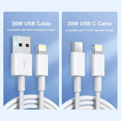 PD 30W USB Cable For Apple iPhone 15 14 13 12 11 Pro Max 7 8 Plus XS X XR Fast Charging USB C Cable Charge Date Wire Accessories - CONGATON