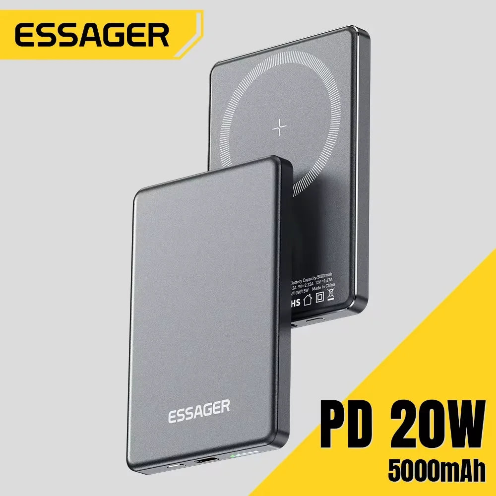 Essager Thin Wireless Power Bank Magnetic 20W 5000mAh Portable Fast Charging External Battery for Magsafe For iPhone 16 15 14 13 - CONGATON