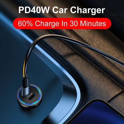 68W Dual USB Type C Car Charger Metal