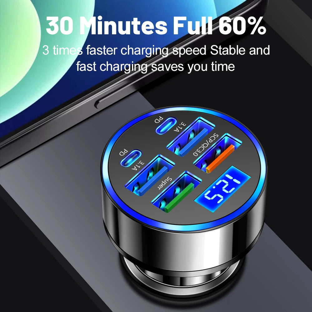 100W 6/8 Ports Car Charger Fast Charging