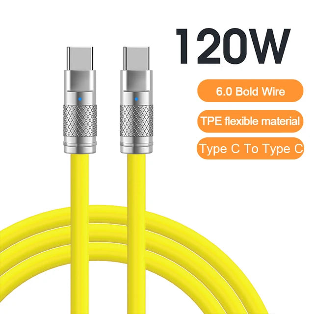 120W 6A Super Fast Charge USB C Liquid Silicone Cable For iPhone 14 15 Huawei Samsung Xiaomi Quick Charger Type-C Data Wire - CONGATON