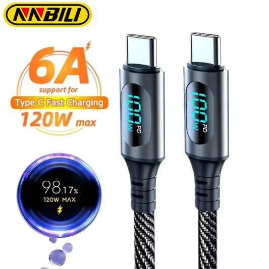 NNBILI PD100W USB A Type C to USB C With Led Digital Display Super Fast Charge Cable For Xiaomi 14 Huawei Samsung S24 Oneplus - CONGATON