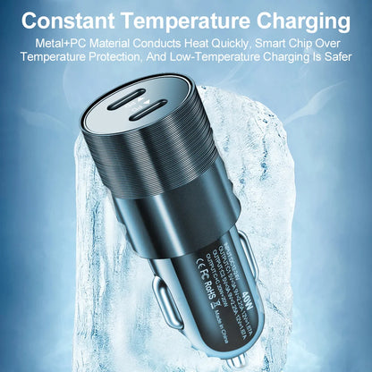 68W Dual USB Type C Car Charger Metal