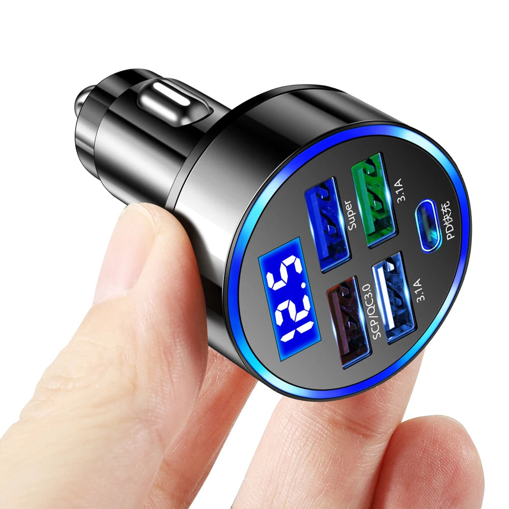 250W LED Car Charger 5 Ports Fast Charge