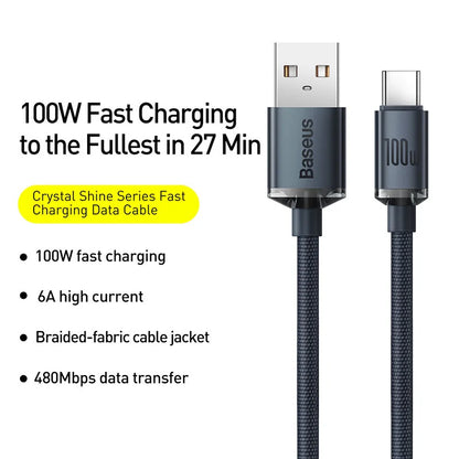 Baseus 6A USB Type C Cable For Realme Huawei P40 Pro 66W Fast Charging Wire USB-C Charger Data Cord For Samsung Oneplus Poco F3 - CONGATON