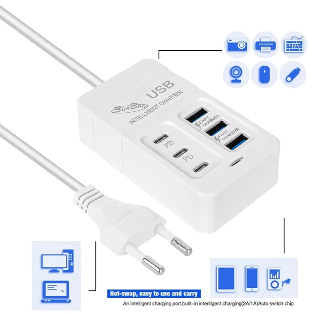 6 IN 1 USB Charger 35W PD Type C Fast