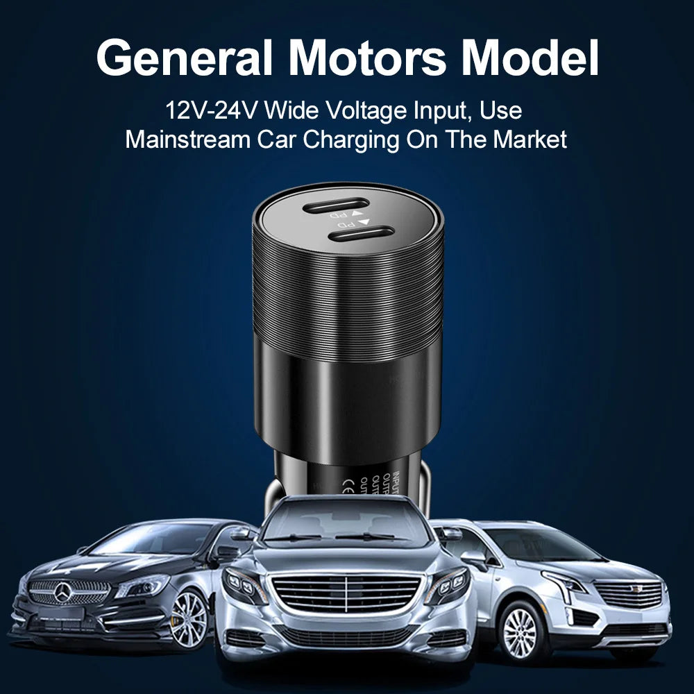 68W Dual USB Type C Car Charger Metal