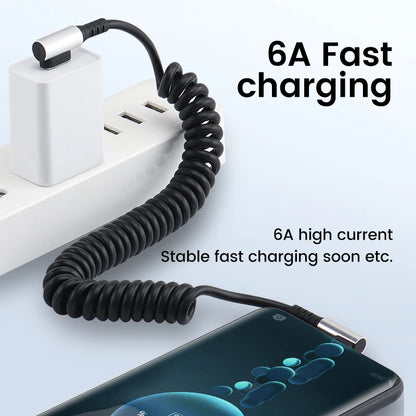 Usb C To Type C Spring Cable Pd 6A Super Quick Charging Coil Data Wire Dual Type C Car Charger Cord for Iphone 15 Pro Samsung - CONGATON