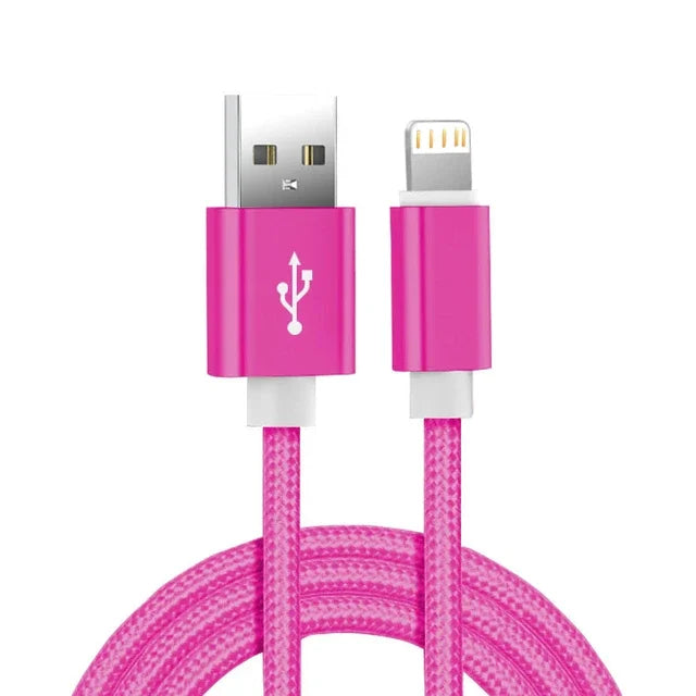 Metal Nylon Braided USB Charger Cable for iPhone 14 8 7 6S Plus X XR XS 11 12 13 Pro Max iPad 9 Fast Charging Data Cord 1m 2m 3m - CONGATON