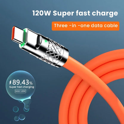 120W 6A 3 in 1 Fast Charging Type C Cable Micro USB for iPhone Charging Cable For Samsung Huawei Xiaomi Phone Charger USB Cable - CONGATON