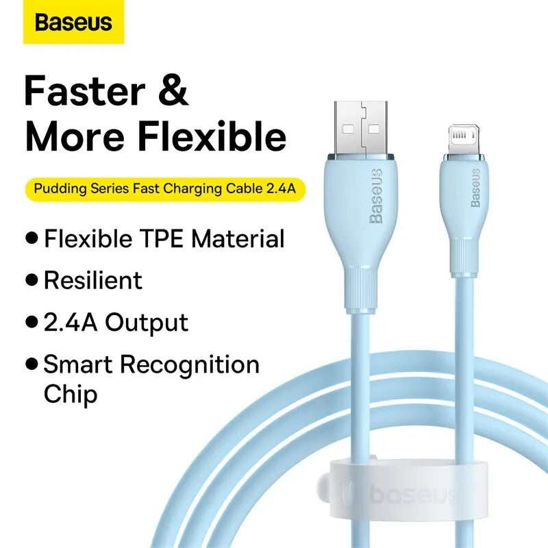 Baseus TPE 2.4A Fast Charging USB Cable for iPhone 14 13 Pro Max Xs Xr X 8 Plus Cable for iPhone iPad Air Mini 4 Charger Cable - CONGATON