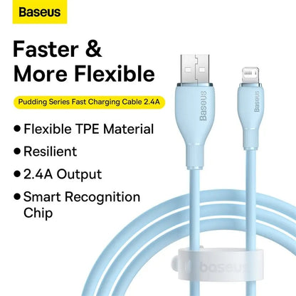 Baseus TPE 2.4A Fast Charging USB Cable for iPhone 14 13 Pro Max Xs Xr X 8 Plus Cable for iPhone iPad Air Mini 4 Charger Cable - CONGATON