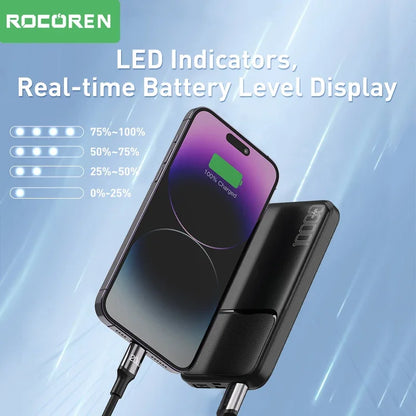 Rocoren Power Bank 10000mAh Portable Charger External Battery PoverBank 10000 Fast Charging Powerbank For iPhone Xiaomi mi POCO - CONGATON