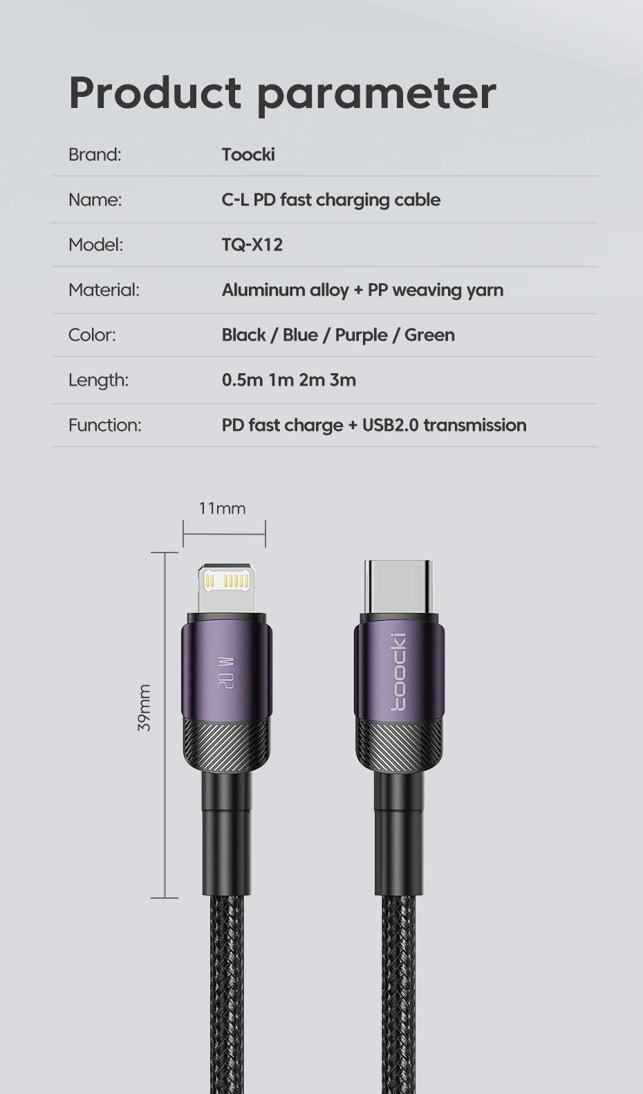 Toocki PD 20W USB C To Lightnin Cable For iPhone 15 14 13 12 11 Pro XS 8 Type C To Lightning Cable Data Wire Fast Charging Cable - CONGATON