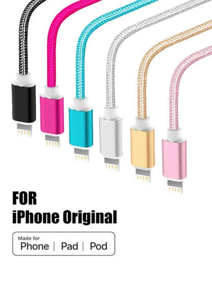 Metal Nylon Braided USB Charger Cable for iPhone 14 8 7 6S Plus X XR XS 11 12 13 Pro Max iPad 9 Fast Charging Data Cord 1m 2m 3m - CONGATON