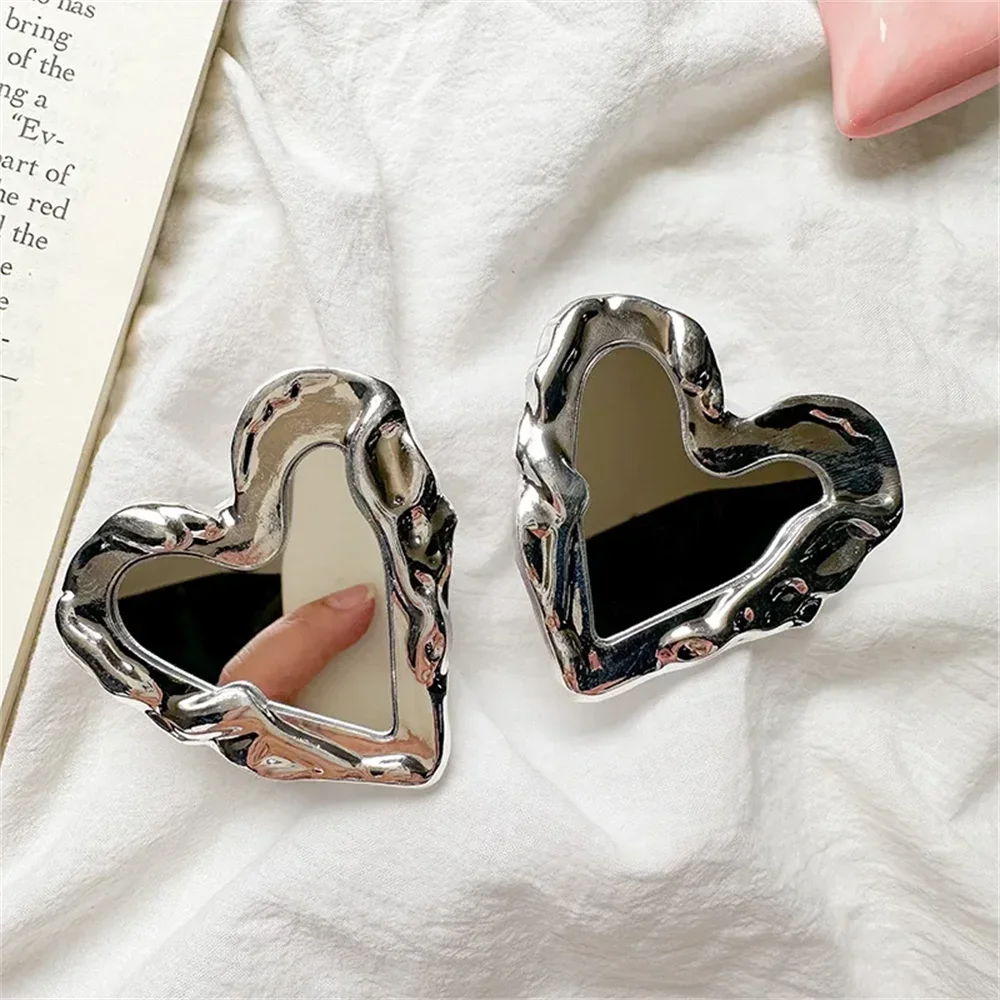 INS Korea Silver Heart Grip Tok Mirror Luxurious