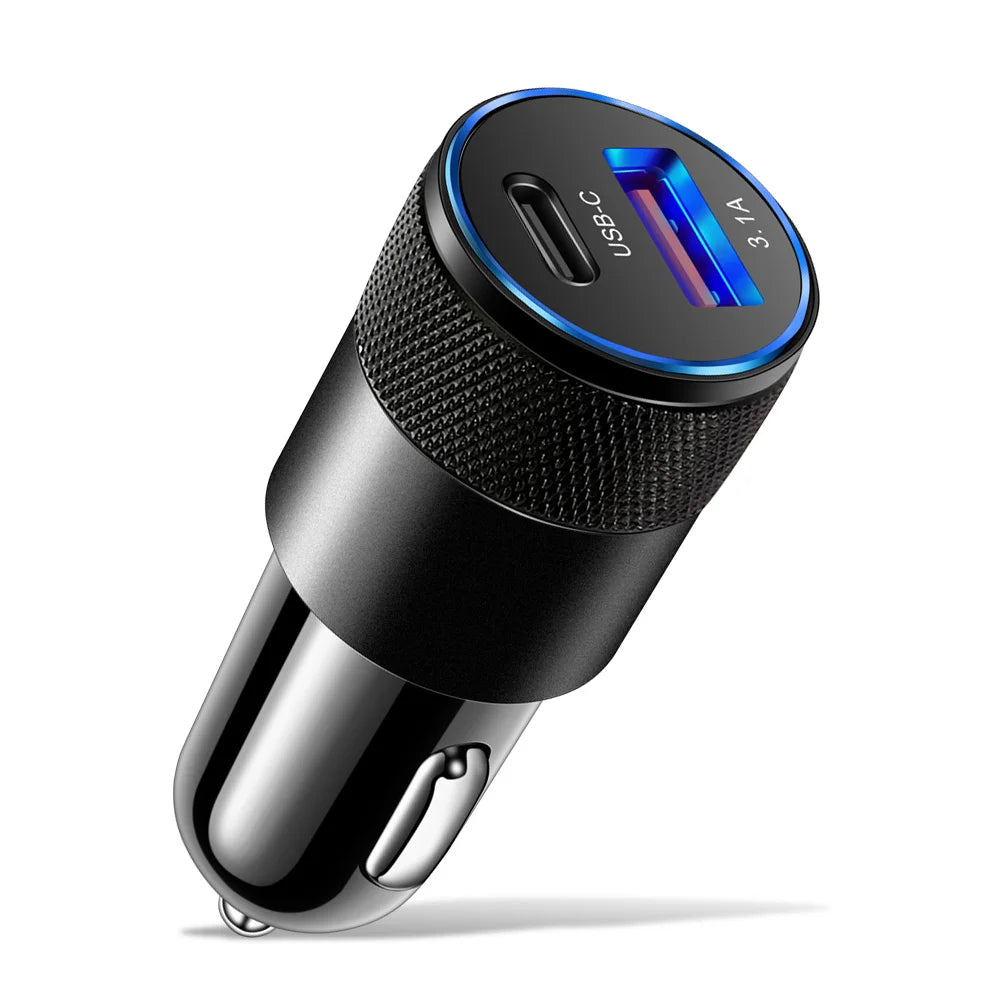 68W Dual USB Type C Car Charger Metal