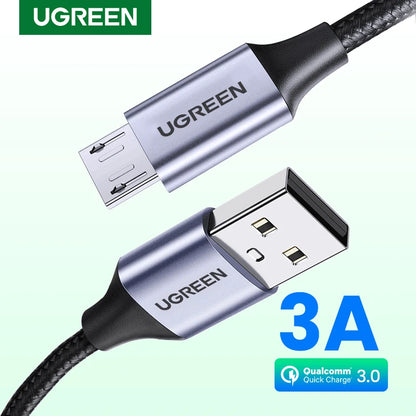 Ugreen Micro USB Cable 3A Nylon Fast Charging USB Type C Cable for Samsung Xiaomi HTC USB Charger Data Cable Mobile Phone Cable - CONGATON