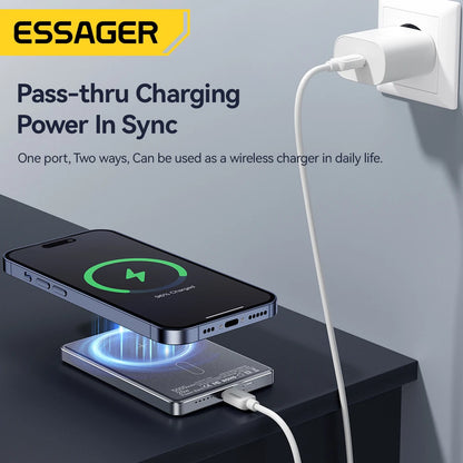 Essager Thin Wireless Power Bank Magnetic 20W 5000mAh Portable Fast Charging External Battery for Magsafe For iPhone 16 15 14 13 - CONGATON