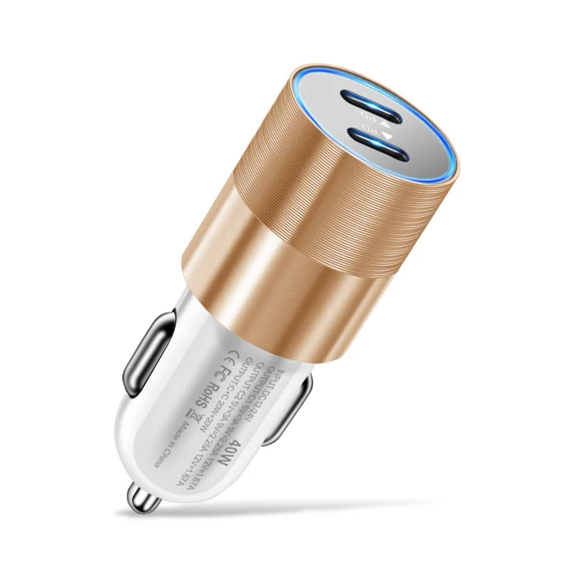 68W Dual USB Type C Car Charger Metal