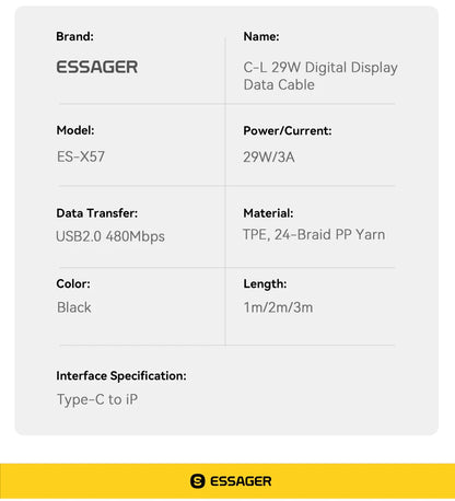 Essager USB C Cable For iPhone 14 13 12 11 Pro Max Xs Digital Display Wire PD 29W Fast Charging Type C To Lighting Data Cord - CONGATON