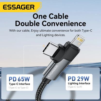 Essager 2 in 1 USB Type C Cable 65W PD Fast Charging Wire Type C To Lightning Cable For iPhone 15 14 Pro Max MacBook iPad Xiaomi - CONGATON