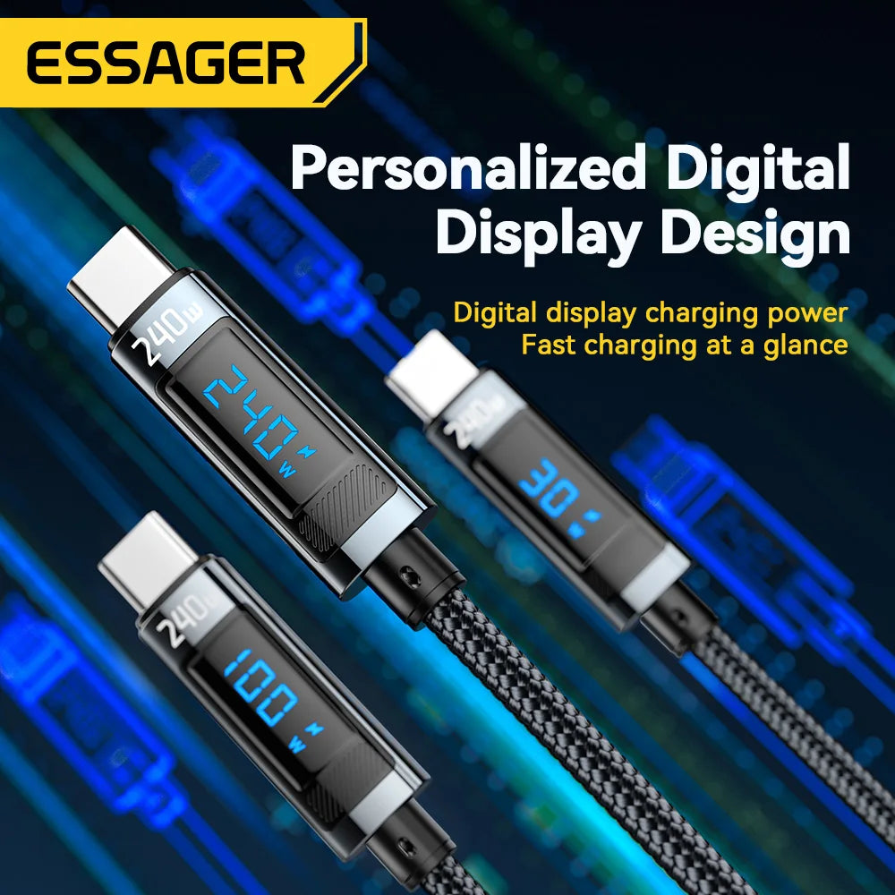 Essager 240W USB Type C To USB C Cable 100W PD 3.1 Fast Charging Charger Wire For Macbook Pro Xiaomi Samsung Laptop USBC Cord 2M - CONGATON