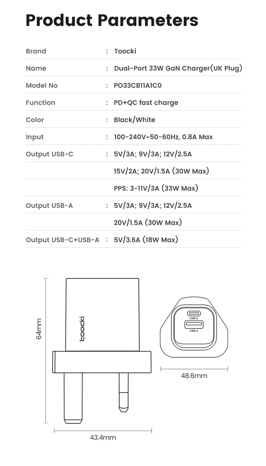 Toocki 33W GaN USB Type C Charger