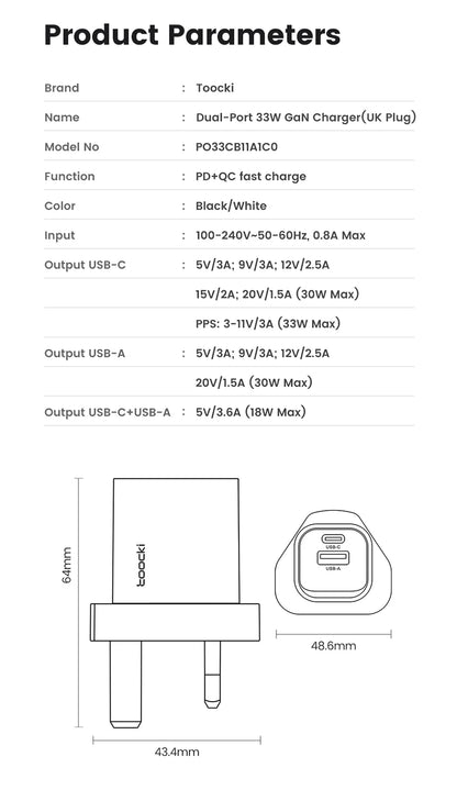 Toocki 33W GaN USB Type C Charger