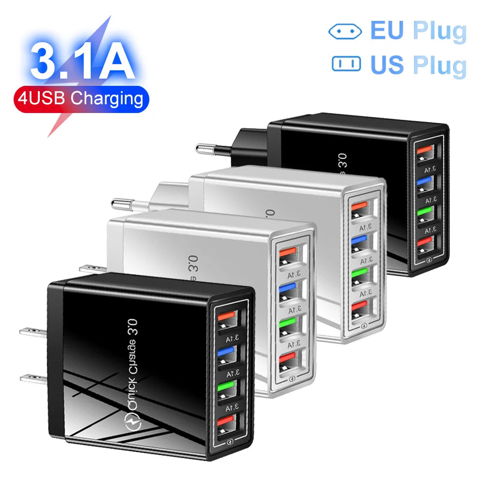 EU US Plug USB Charger Multi Port 4 USB