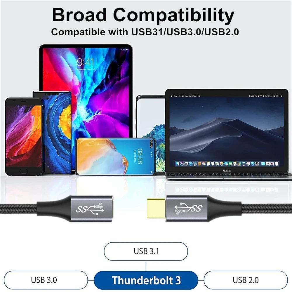 USB C 3.1 Gen2 10Gbps Extension Cable Type C to C PD 100W QC4.0 3.0 5A Fast Charging Cable For MacBook Pro 4k 60Hz Video Cable - CONGATON