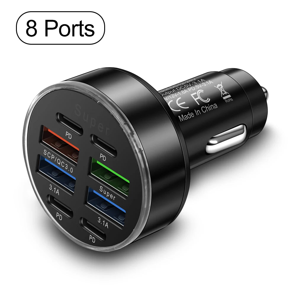 100W 6/8 Ports Car Charger Fast Charging