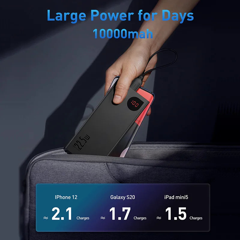 Baseus Power Bank 10000mAh with 22.5W PD Fast Charging Powerbank Portable Battery Charger For iPhone 16 15 14 13 Pro Max Xiaomi - CONGATON