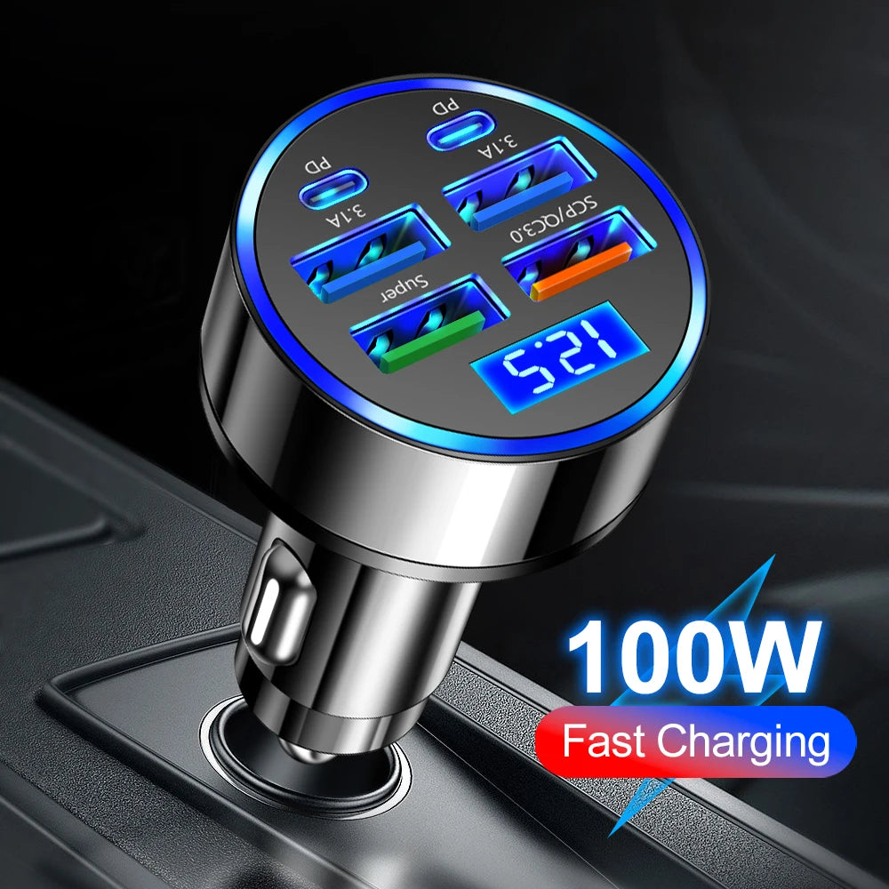 100W 6/8 Ports Car Charger Fast Charging