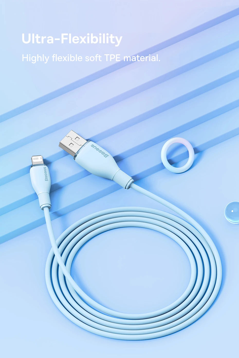 Baseus TPE 2.4A Fast Charging USB Cable for iPhone 14 13 Pro Max Xs Xr X 8 Plus Cable for iPhone iPad Air Mini 4 Charger Cable - CONGATON