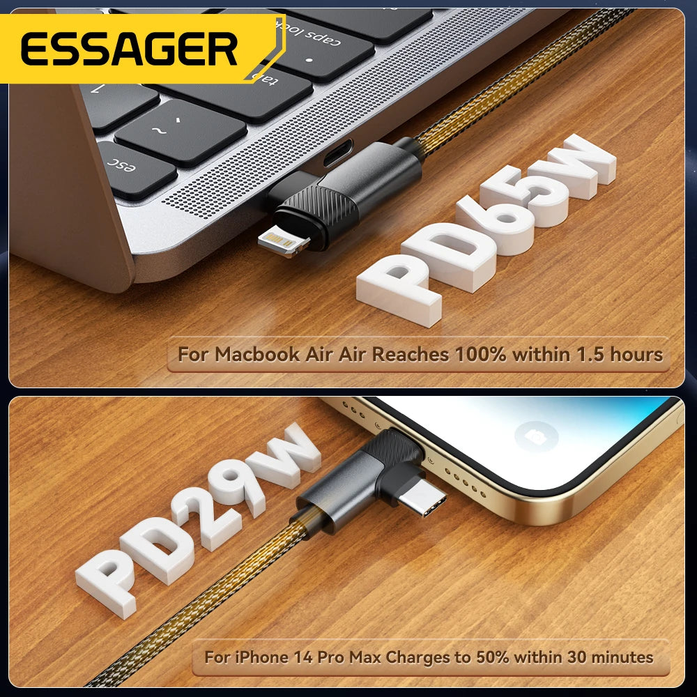 Essager 2 in 1 USB Type C Cable 65W PD Fast Charging Wire Type C To Lightning Cable For iPhone 15 14 Pro Max MacBook iPad Xiaomi - CONGATON