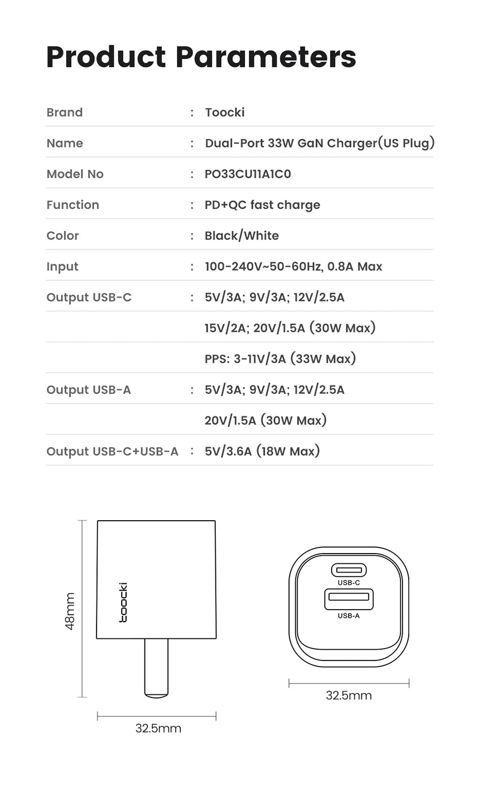 Toocki 33W GaN USB Type C Charger