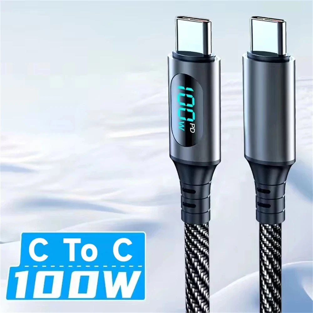 NNBILI PD100W USB A Type C to USB C With Led Digital Display Super Fast Charge Cable For Xiaomi 14 Huawei Samsung S24 Oneplus - CONGATON