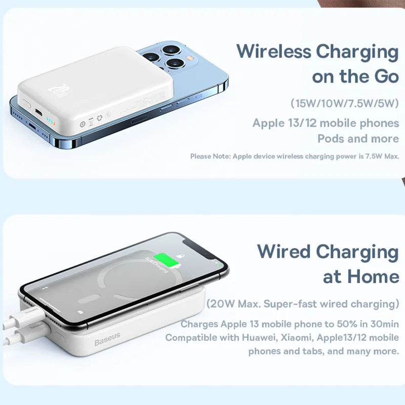 Baseus Power Bank 10000mAh Mini Magnetic Wireless Fast Charge Auto-wake For iPhone 16 15 14 13  Pro Max Magnetic Powerbank - CONGATON