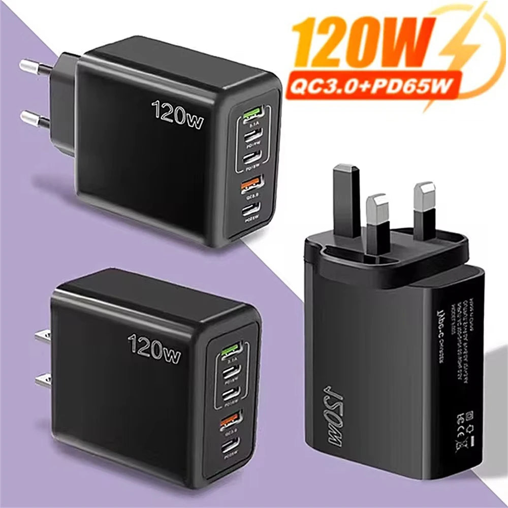 Total 120W USB Charger 5 Ports Type C