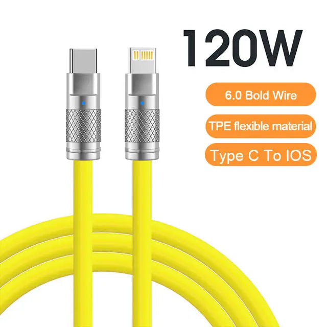 120W 6A Super Fast Charge USB C Liquid Silicone Cable For iPhone 14 15 Huawei Samsung Xiaomi Quick Charger Type-C Data Wire - CONGATON