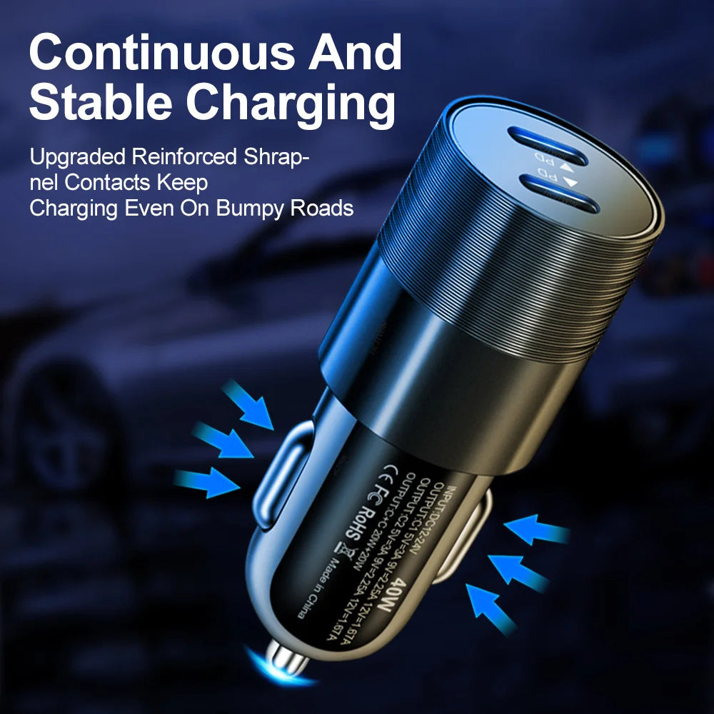 68W Dual USB Type C Car Charger Metal