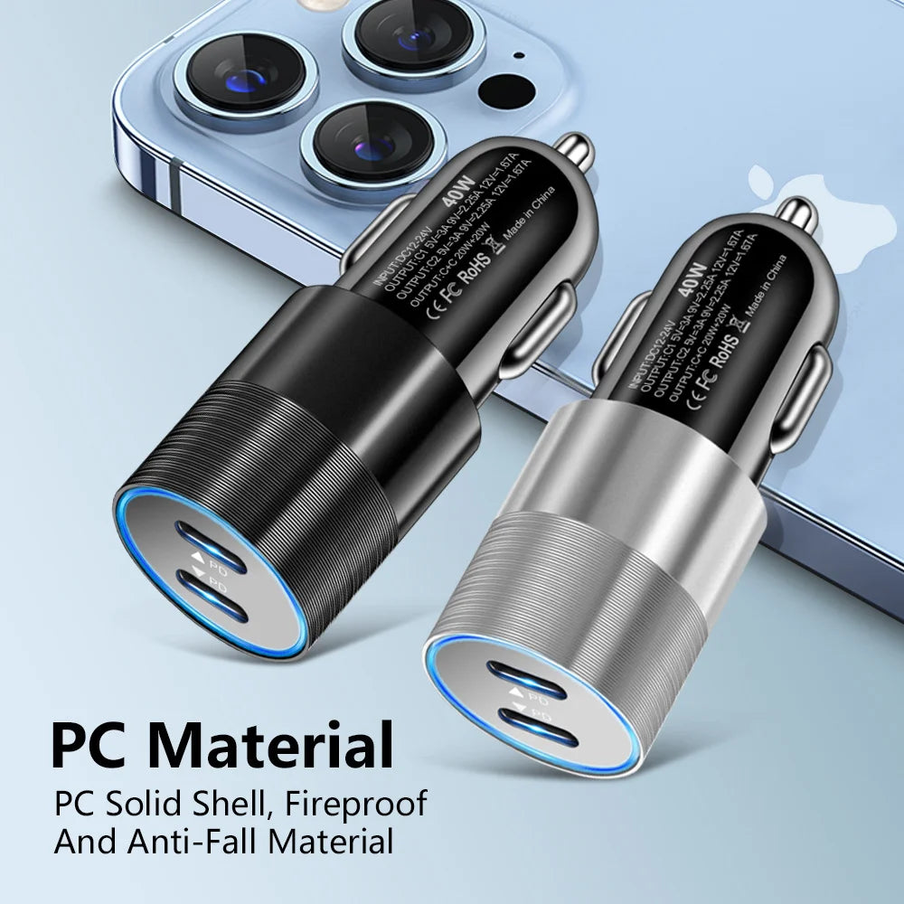 68W Dual USB Type C Car Charger Metal