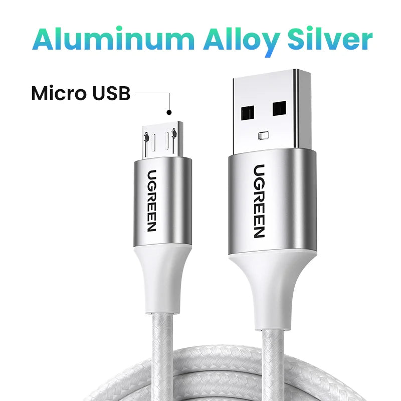 Ugreen Micro USB Cable 3A Nylon Fast Charging USB Type C Cable for Samsung Xiaomi HTC USB Charger Data Cable Mobile Phone Cable - CONGATON