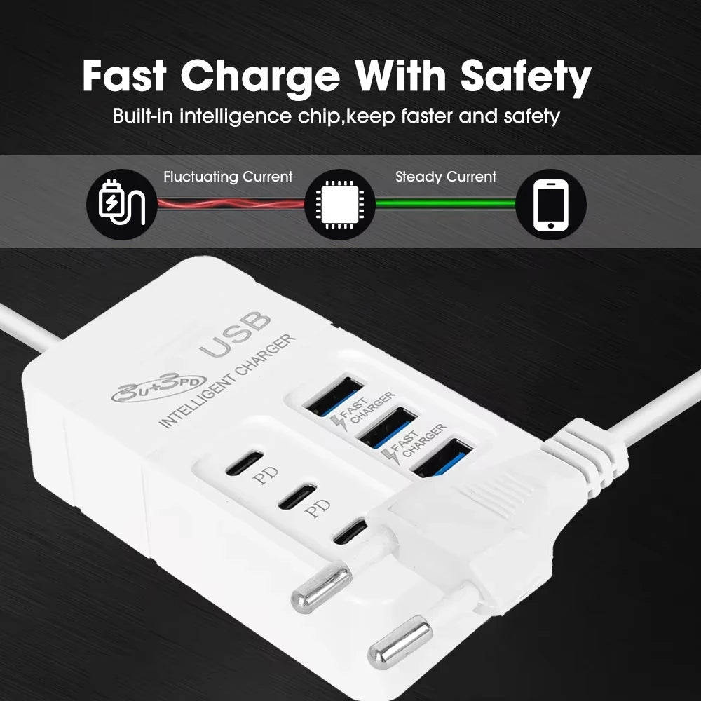 6 IN 1 USB Charger 35W PD Type C Fast