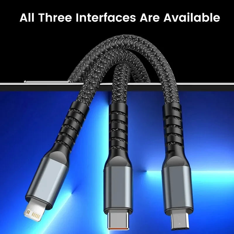 100/66W 3 in 1 Cable Micro USB Type C Cable for iPhone 15 14 13 Pro Max Huawei Xiaomi Samsung S23 S22 Super Fast Charging Cable - CONGATON