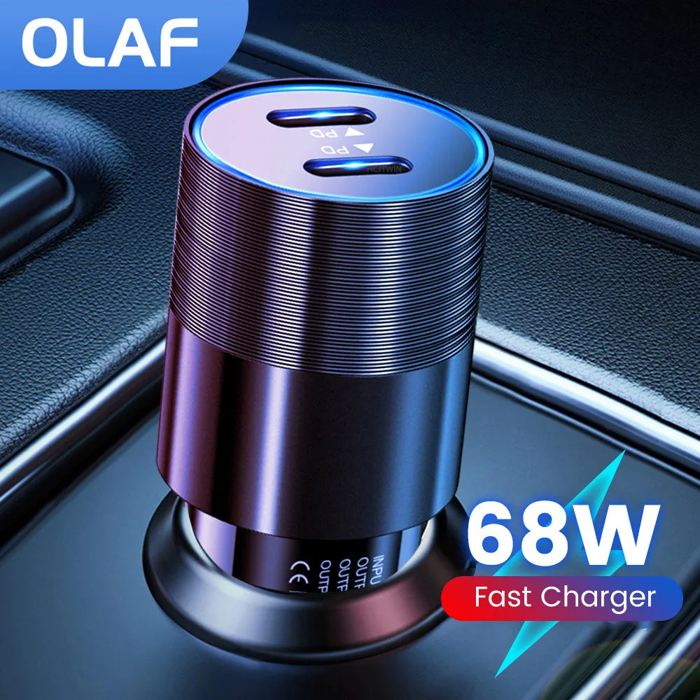 68W Dual USB Type C Car Charger Metal